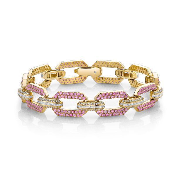 PINK SAPPHIRE & DIAMOND PAVE FLAT GEO LINK BRACELET