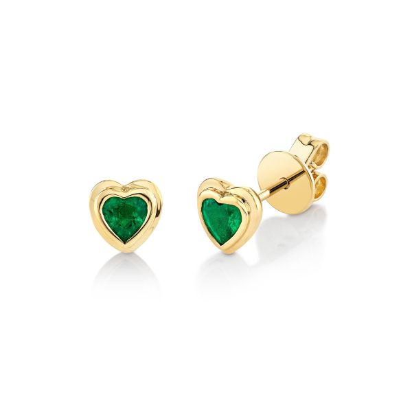 EMERALD BEZEL HEART STUDS