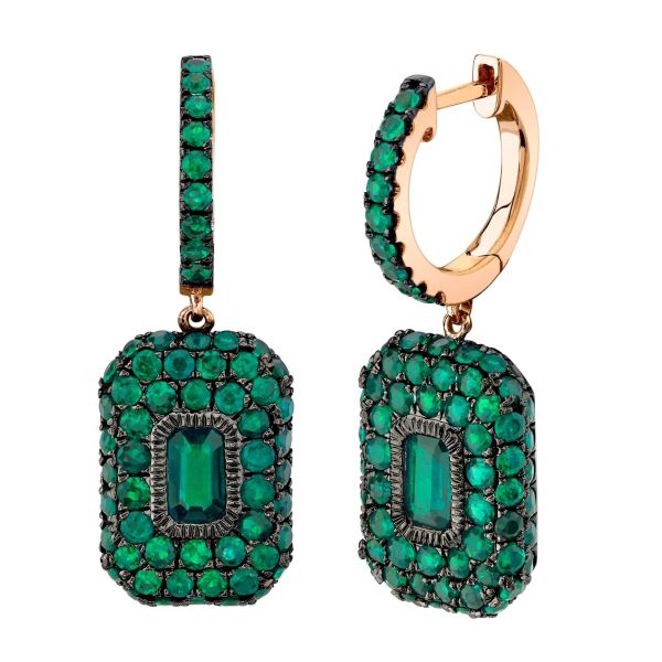 EMERALD PAVE BAGUETTE DROP EARRINGS