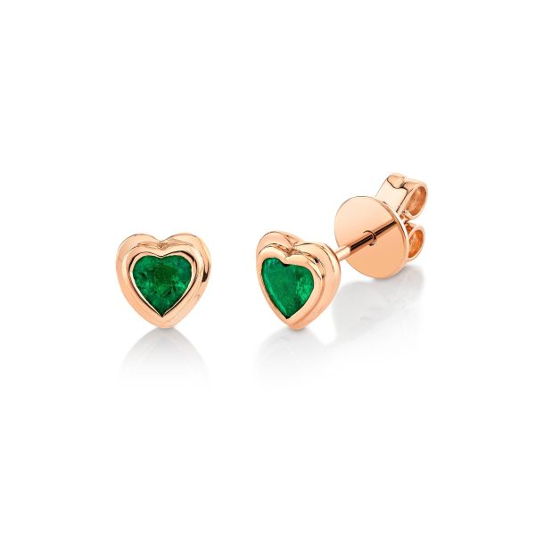 EMERALD BEZEL HEART STUDS