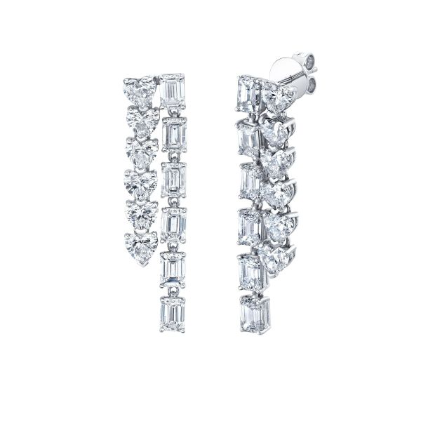 DIAMOND HEART & EMERALD WATERFALL EARRINGS