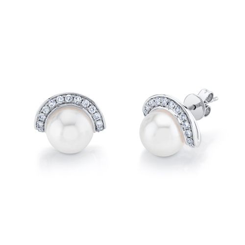 PEARL & DIAMOND HALF MOON STUDS