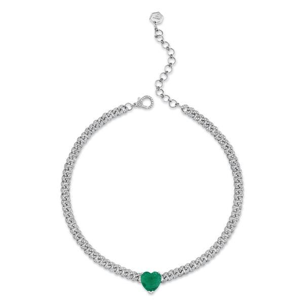 JUMBO EMERALD HEART MINI PAVE LINK NECKLACE