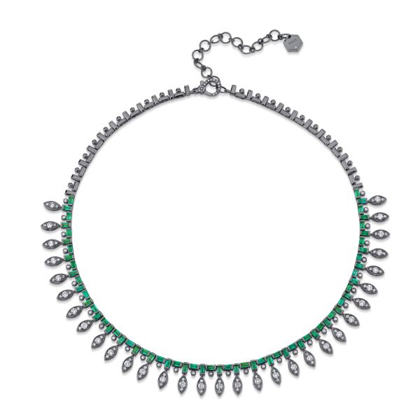 DIAMOND & EMERALD MARQUISE DOT-DASH NECKLACE