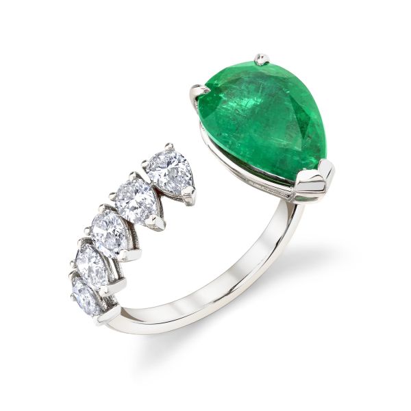 FLOATING EMERALD TEARDROP RING