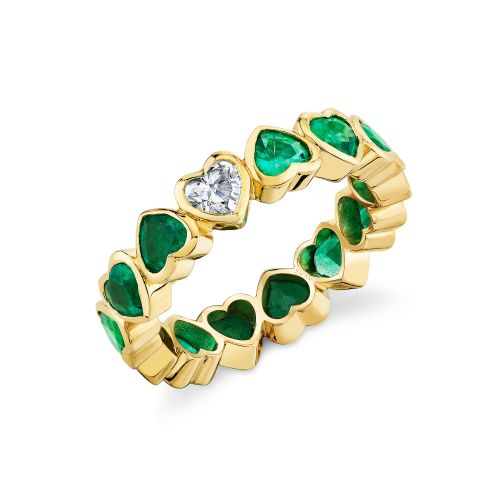 EMERALD & DIAMOND BEZEL HEART BAND