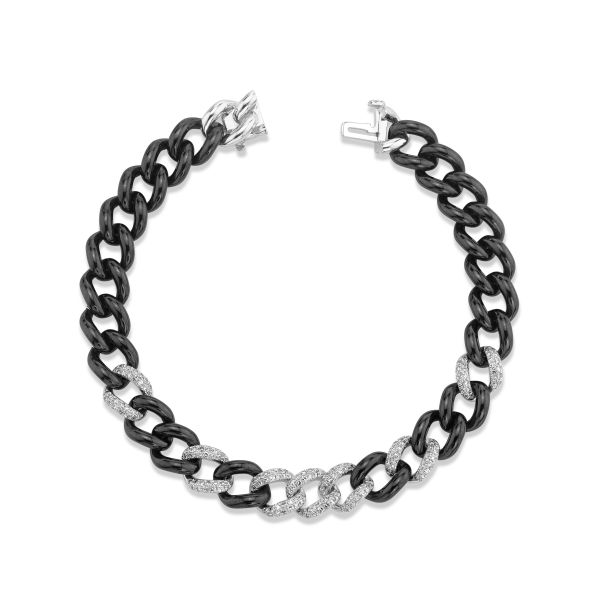 DIAMOND 7 PAVE & BLACK CERAMIC MEDIUM LINK BRACELET