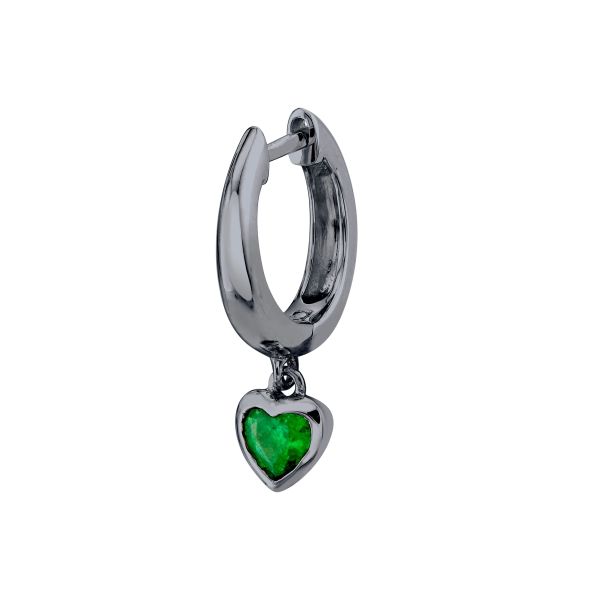 SINGLE EMERALD HEART DROP HUGGIE