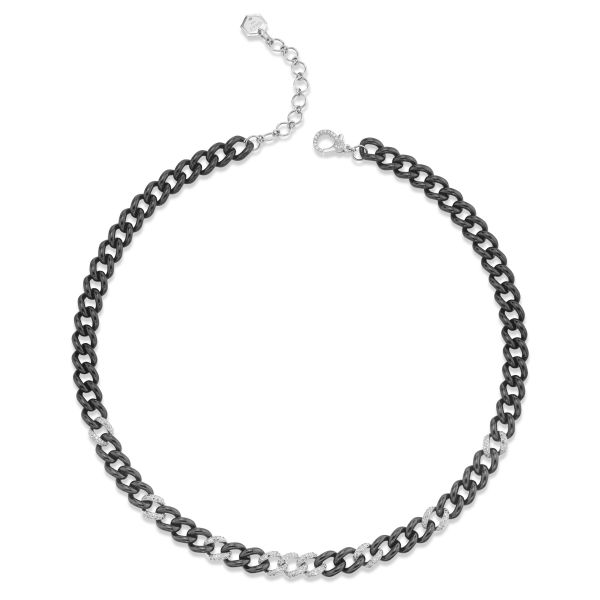 9 PAVE & BLACK CERAMIC MEDIUM LINK NECKLACE