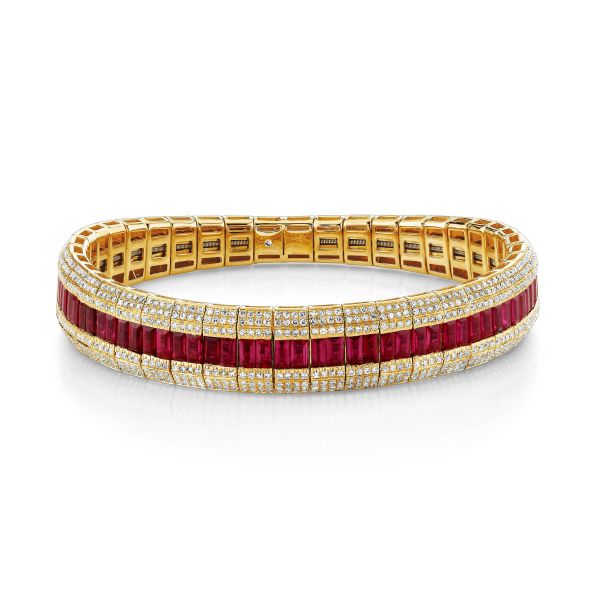 PAVE DIAMOND SCALES & RUBY STRETCH BRACELET