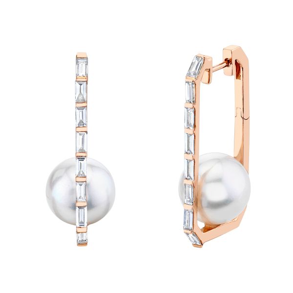 CAGED PEARL & DIAMOND DROP EARRINGS