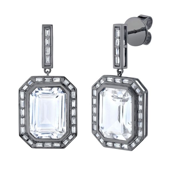 WHITE TOPAZ DIAMOND BAGUETTE PORTRAIT EARRINGS