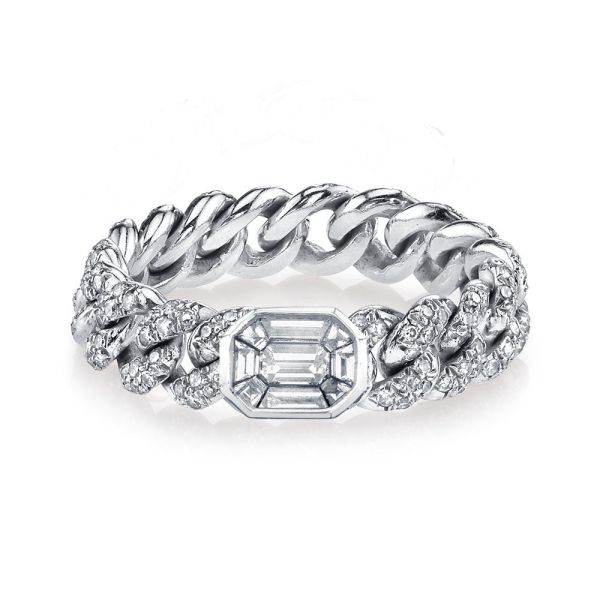 ILLUSION EMERALD DIAMOND PAVE MINI LINK RING