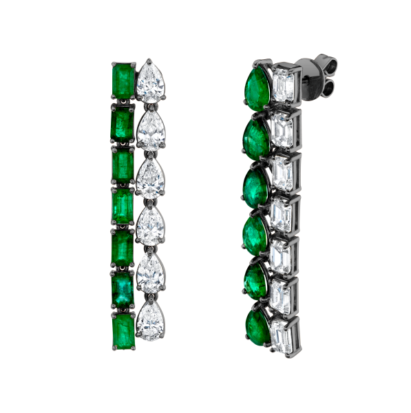 MIXED DIAMOND & EMERALD DRIP DROP EARRINGS