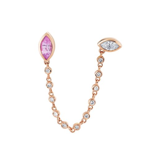 READY TO SHIP PINK SAPPHIRE & DIAMOND DUO CHAIN LINK STUD