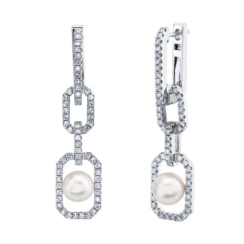 CAGED PEARL & DIAMOND TRIPLE LINK DROP EARRINGS