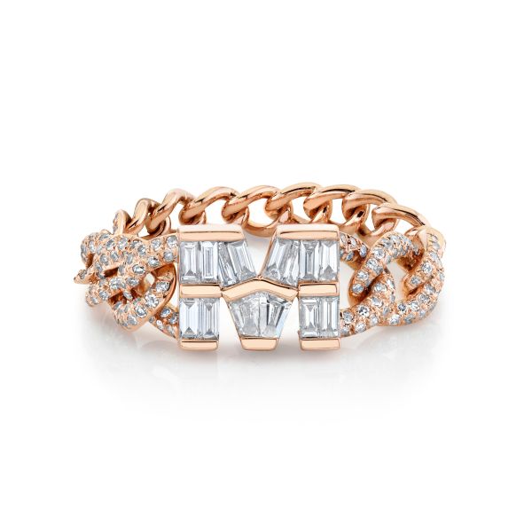 DIAMOND BAGUETTE PERSONALIZED INITIAL GRADUAL LINK RING
