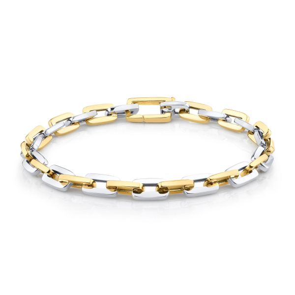TWO TONE SOLID GOLD MINI DECO LINK BRACELET